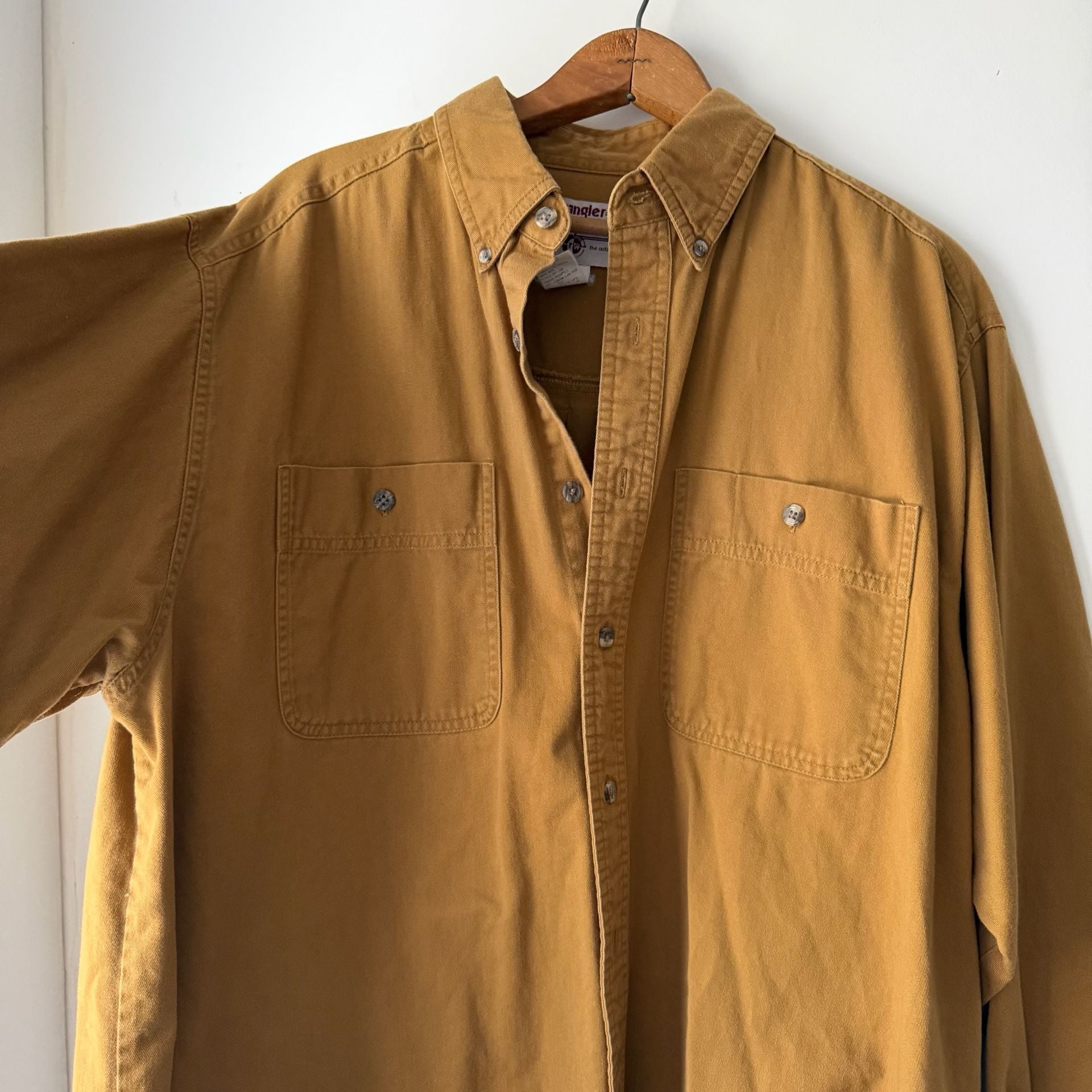 Vintage Wrangler Rugged Wear Heavy Canvas Button Up Shirt XL Duck Brown Workwear 5