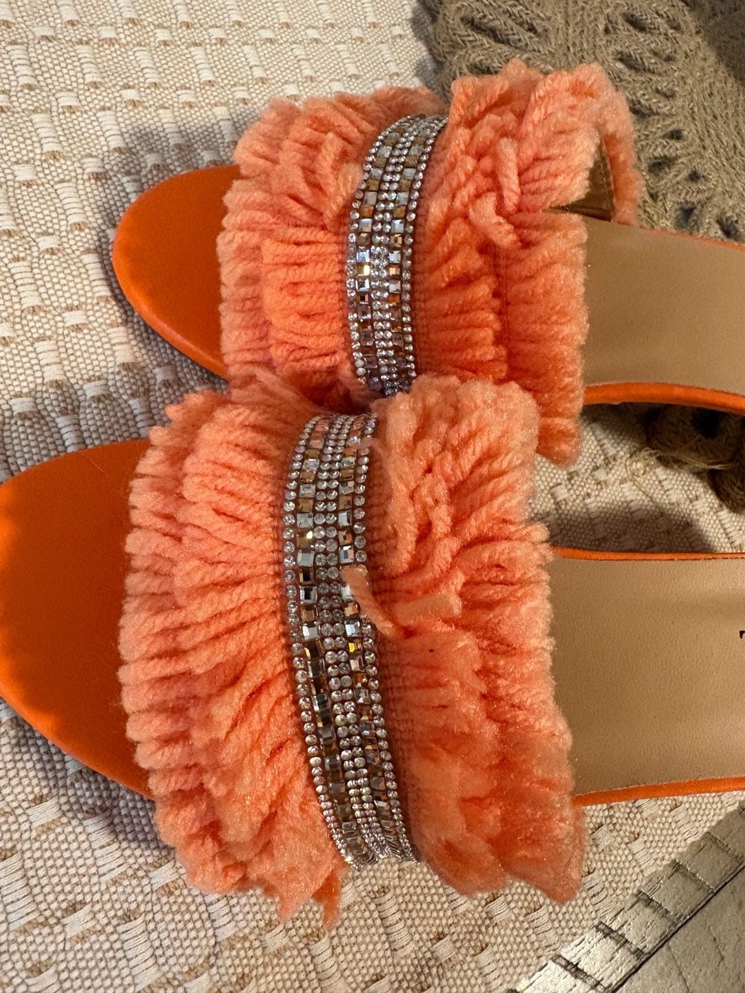 EXBoutique Orange Block Heel Mules With Rhinestones 6