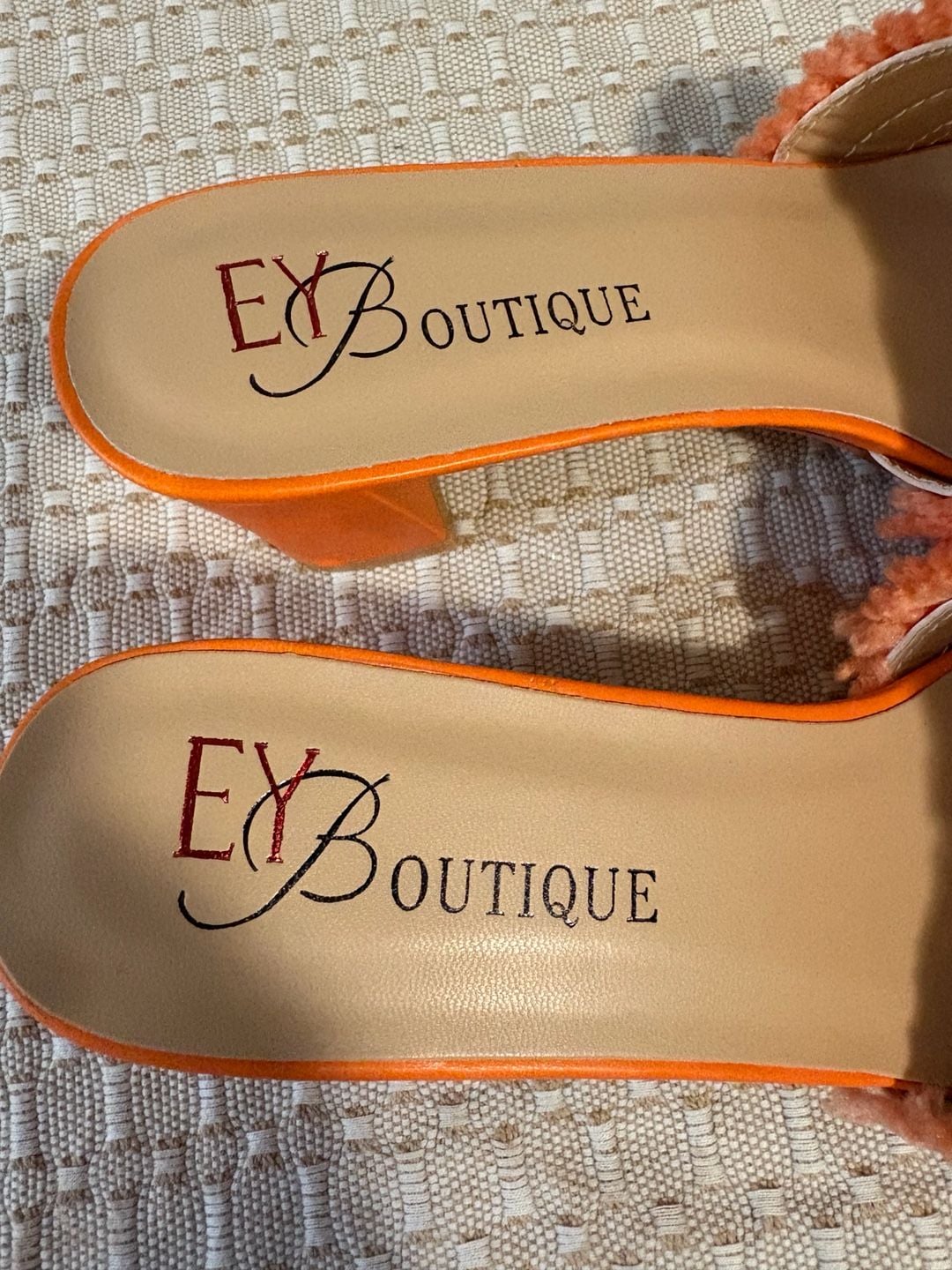 EXBoutique Orange Block Heel Mules With Rhinestones 7
