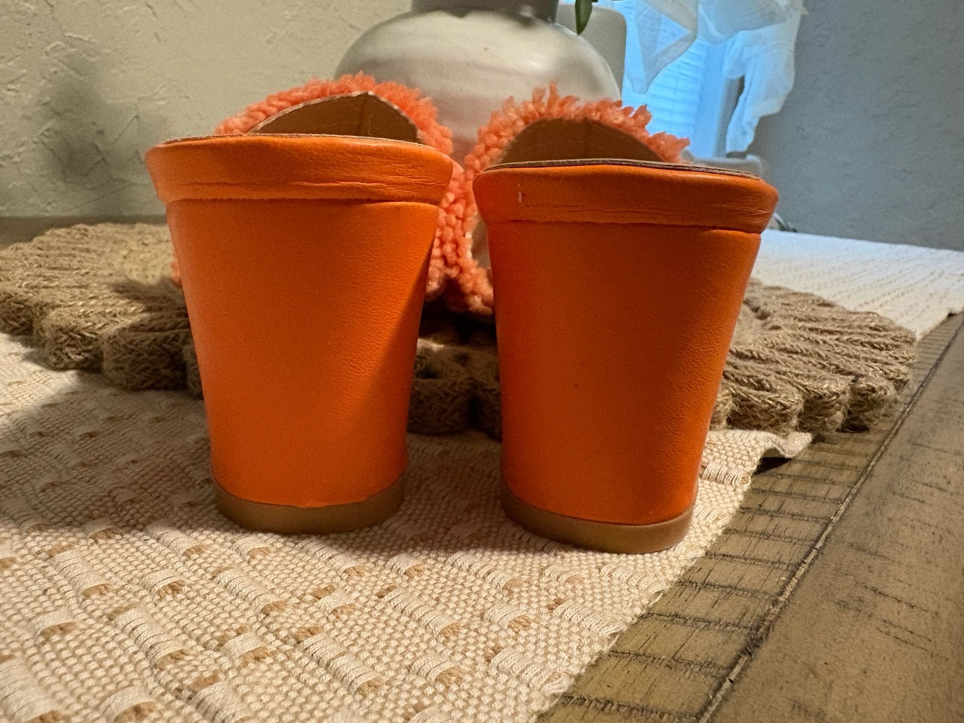 EXBoutique Orange Block Heel Mules With Rhinestones 10