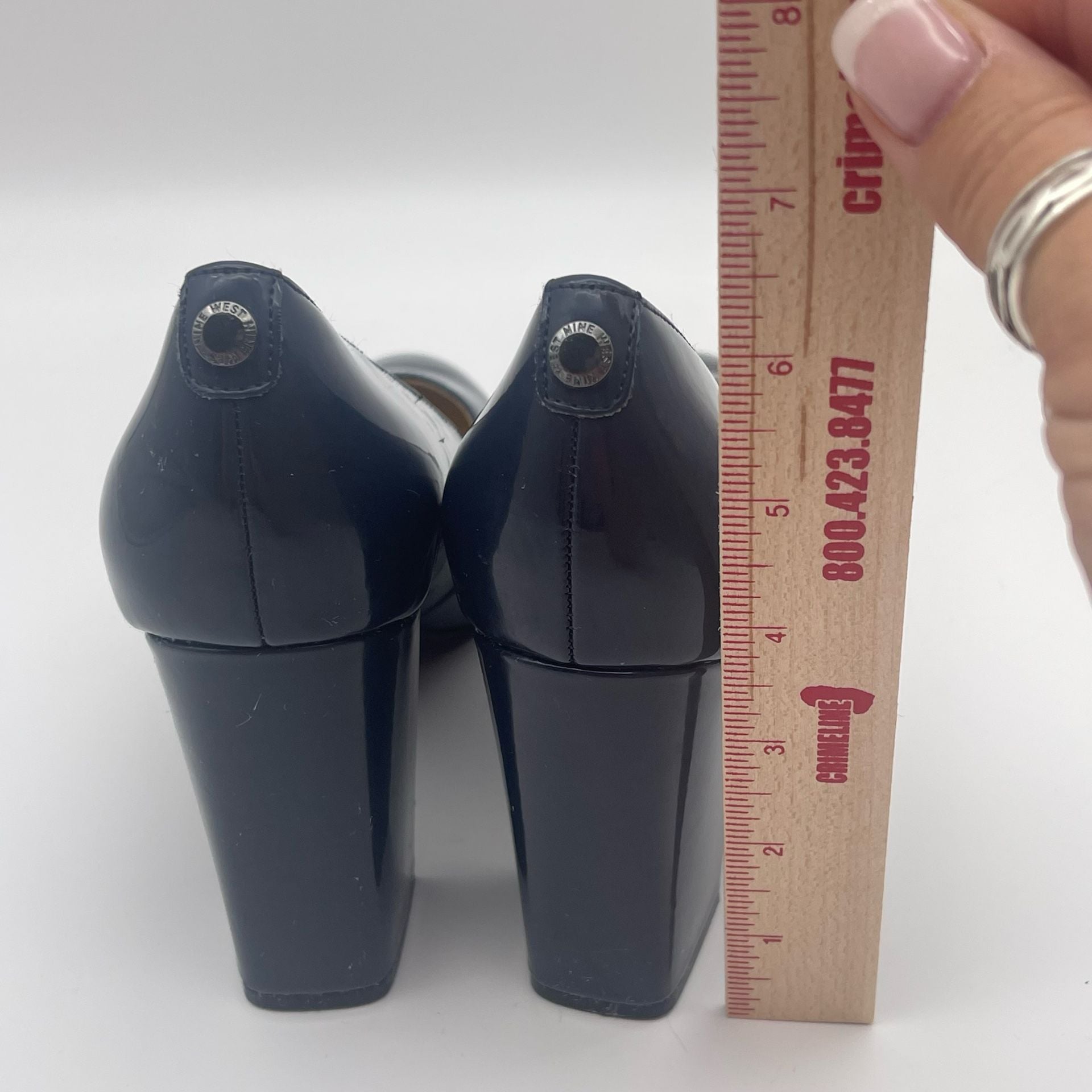 Nine West Wnary A9X93 Size 8M Navy Patent Block Heel Pumps 5