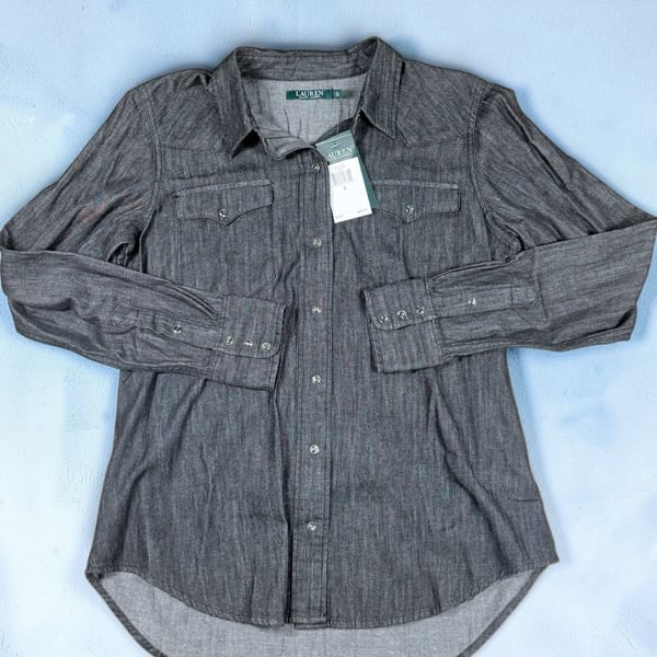 Womens Lauren Ralph Lauren Denim Western Shirt Size L Black