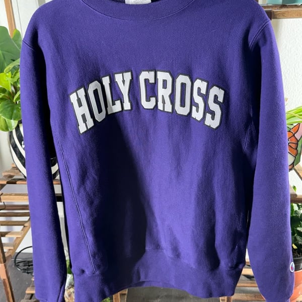 Champion Reverse Weave Holy Cross Sweatshirt Size Small Purple College