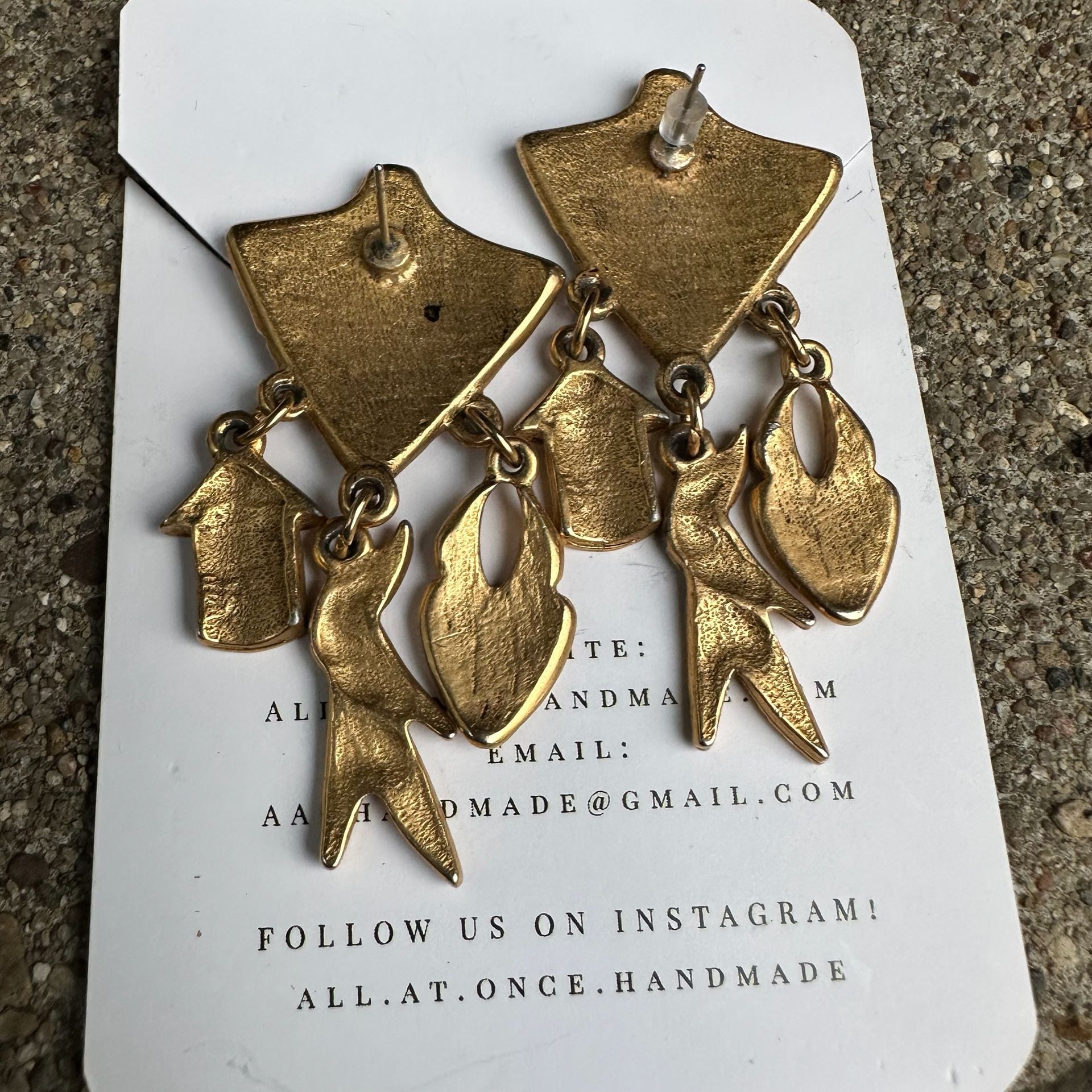 All At Once Handmade Goldtone Dangle Charm Earrings birds boho charms 4