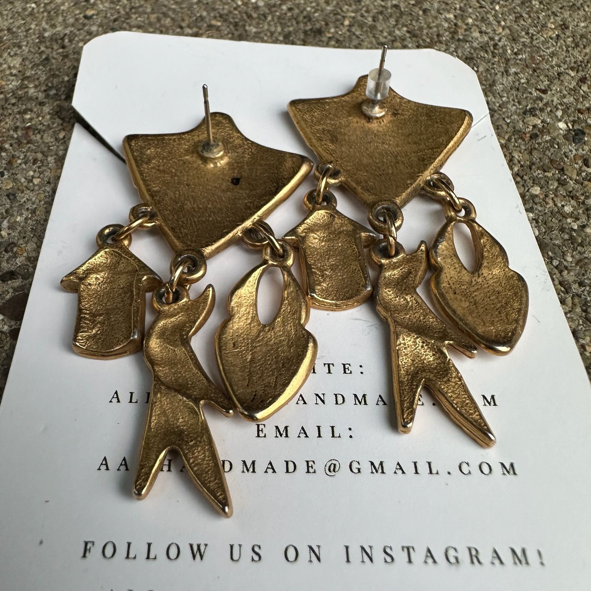 All At Once Handmade Goldtone Dangle Charm Earrings birds boho charms 5