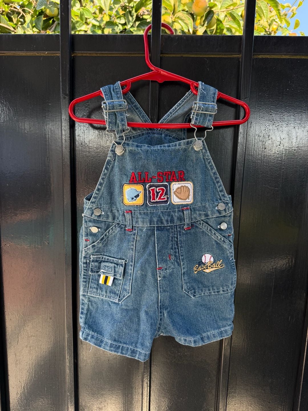 Vintage Baseball Shortalls Size 6/9 Months Blue Denim Overalls 2