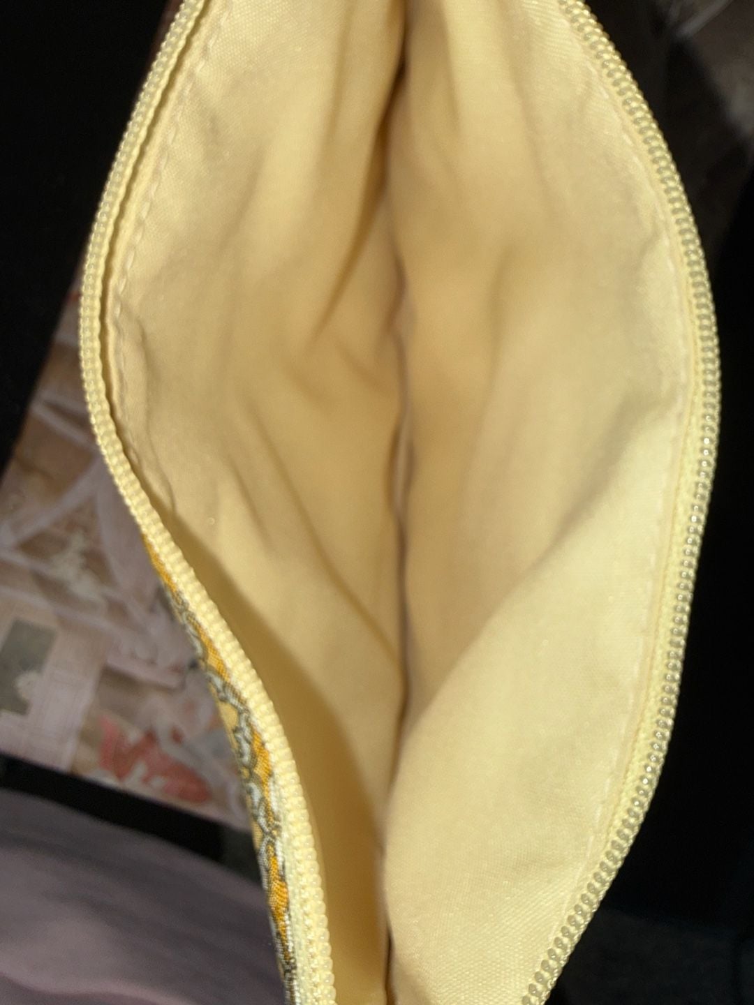 Vintage Jim Thompson Thai Silk Zip Pouch Yellow Elephant 4