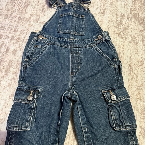 Size 6-12 Old Navy Denim Cargo Overalls Blue Cotton