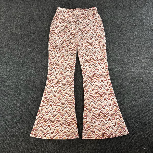 Wavy Retro Print Flare Pants Brown Cream Pink Size S
