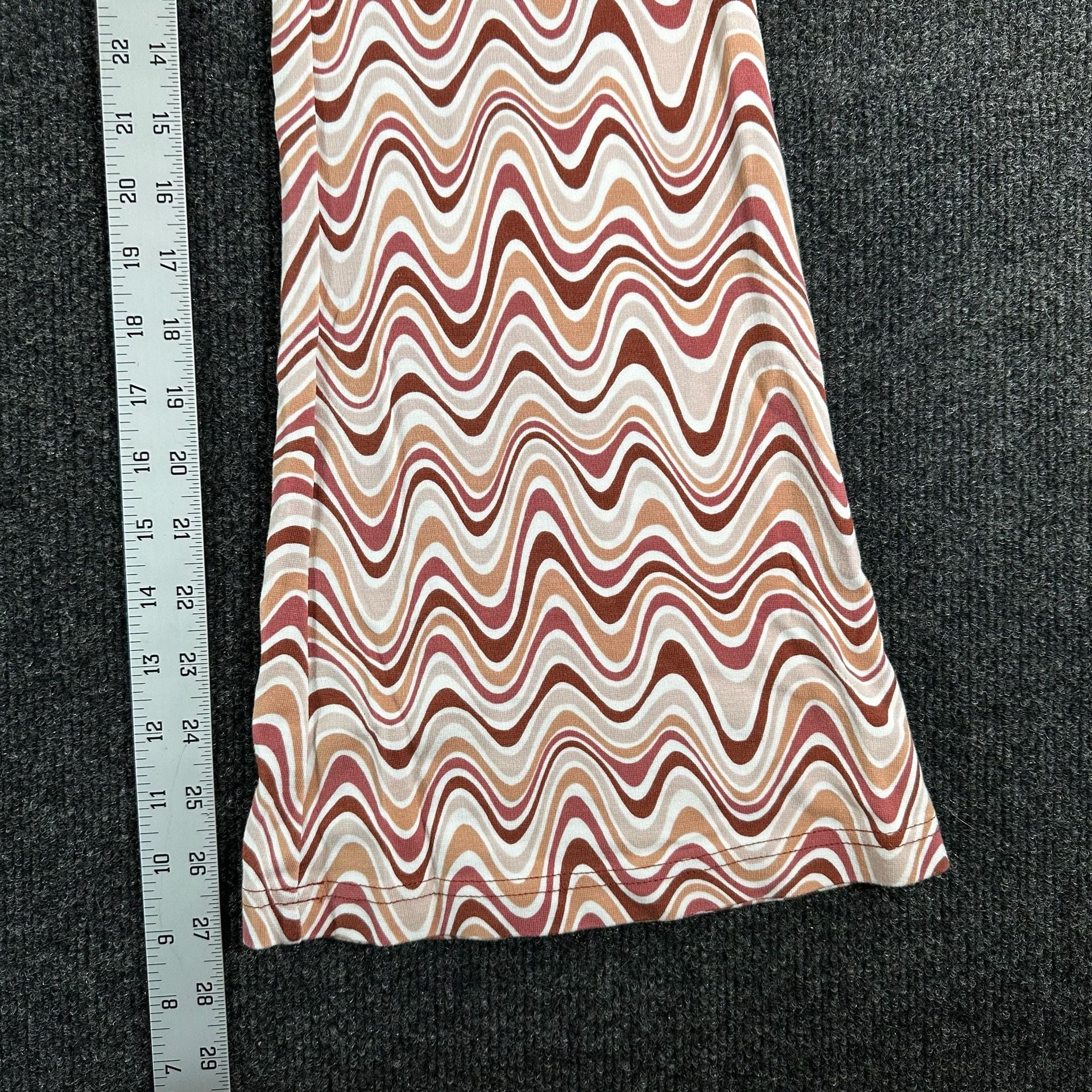 Wavy Retro Print Flare Pants Brown Cream Pink Size S 5
