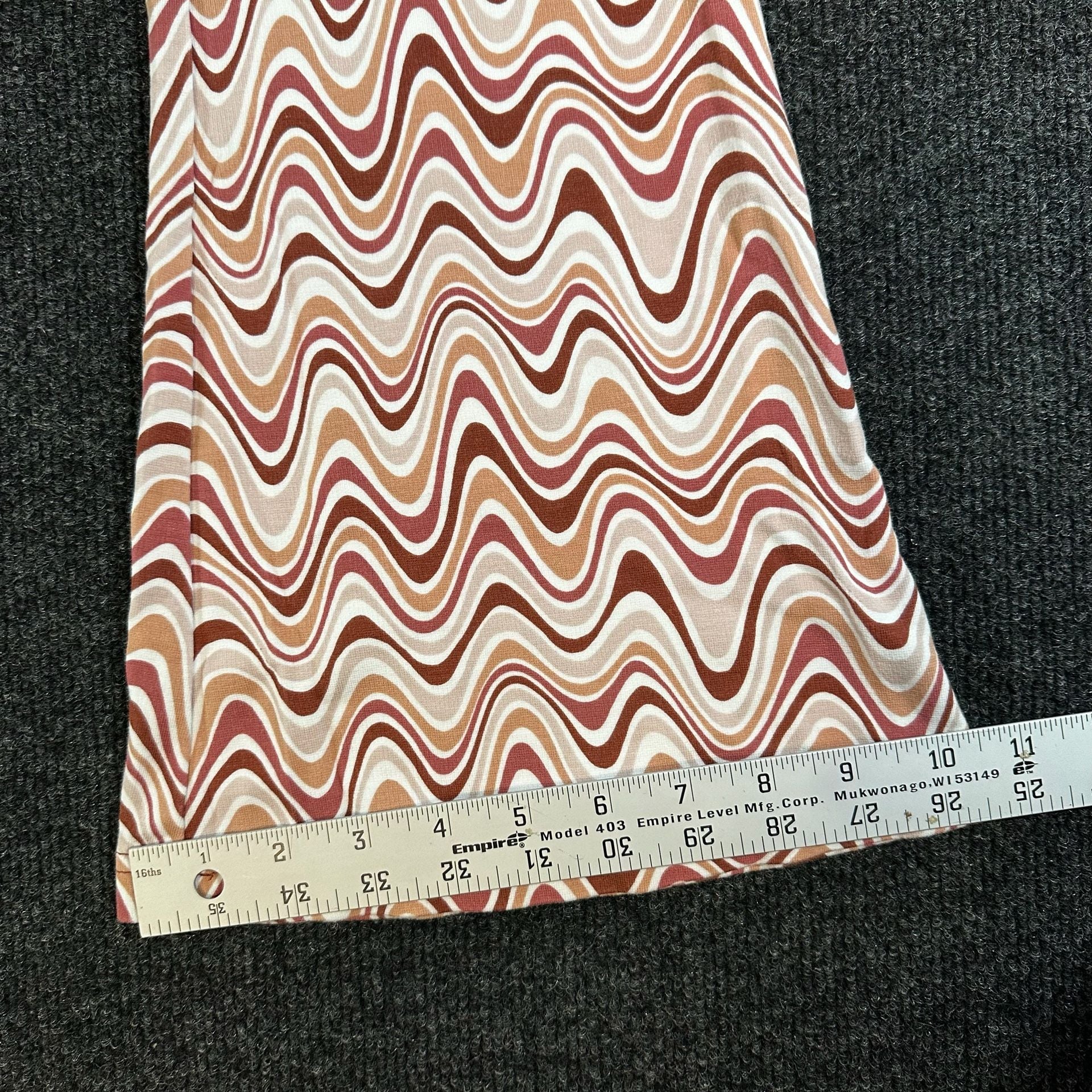 Wavy Retro Print Flare Pants Brown Cream Pink Size S 6
