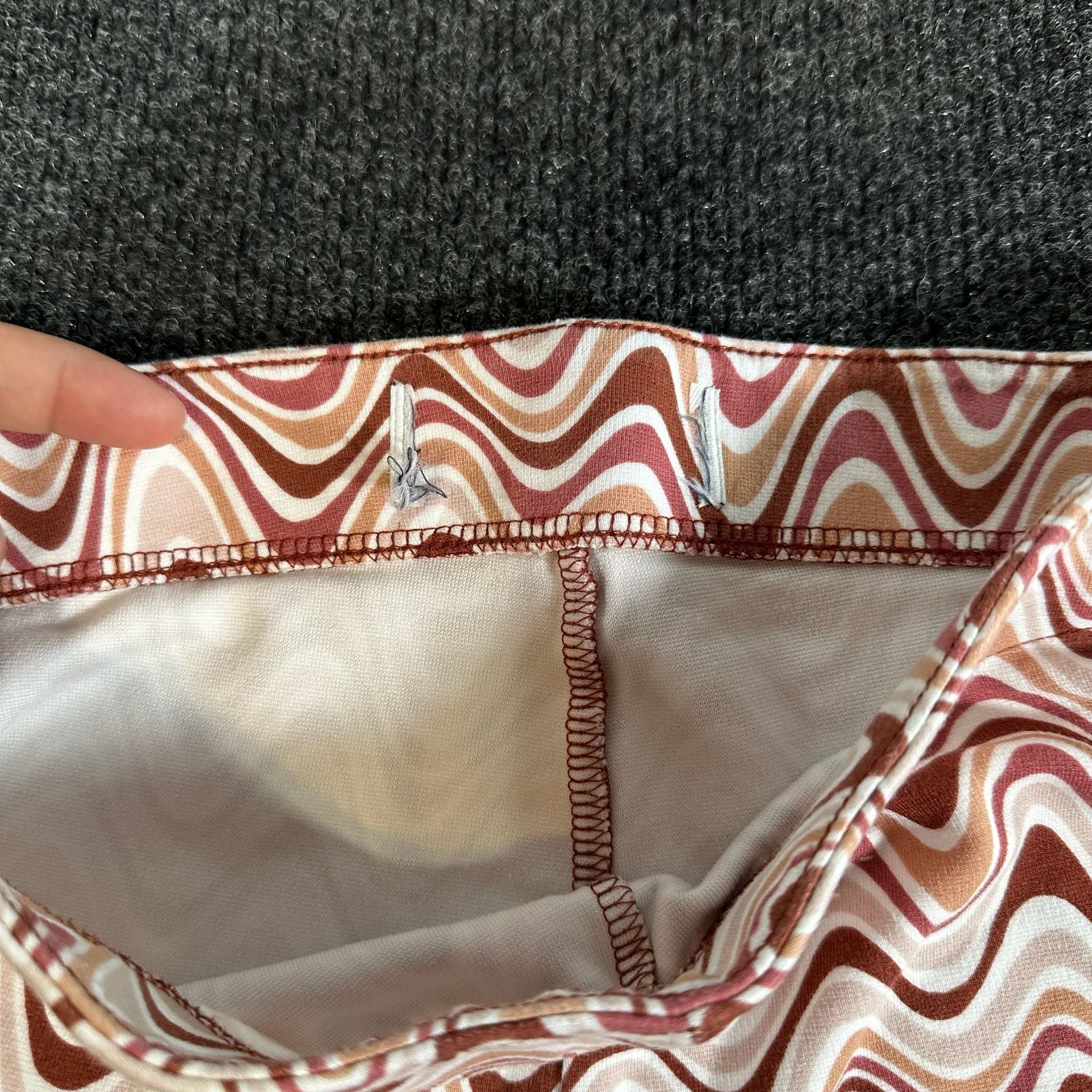 Wavy Retro Print Flare Pants Brown Cream Pink Size S 7