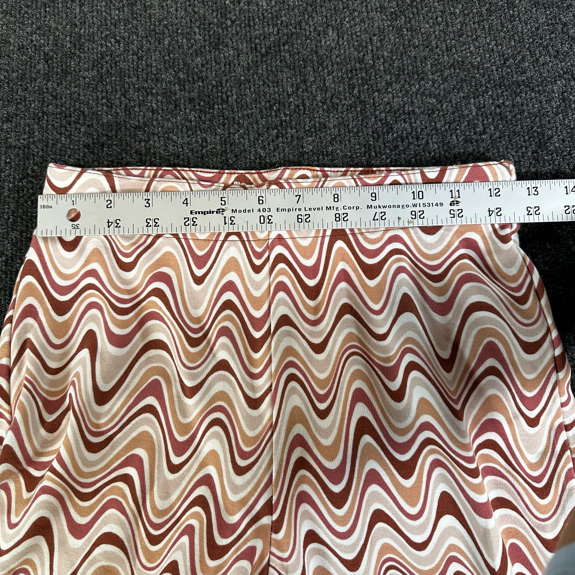 Wavy Retro Print Flare Pants Brown Cream Pink Size S 8