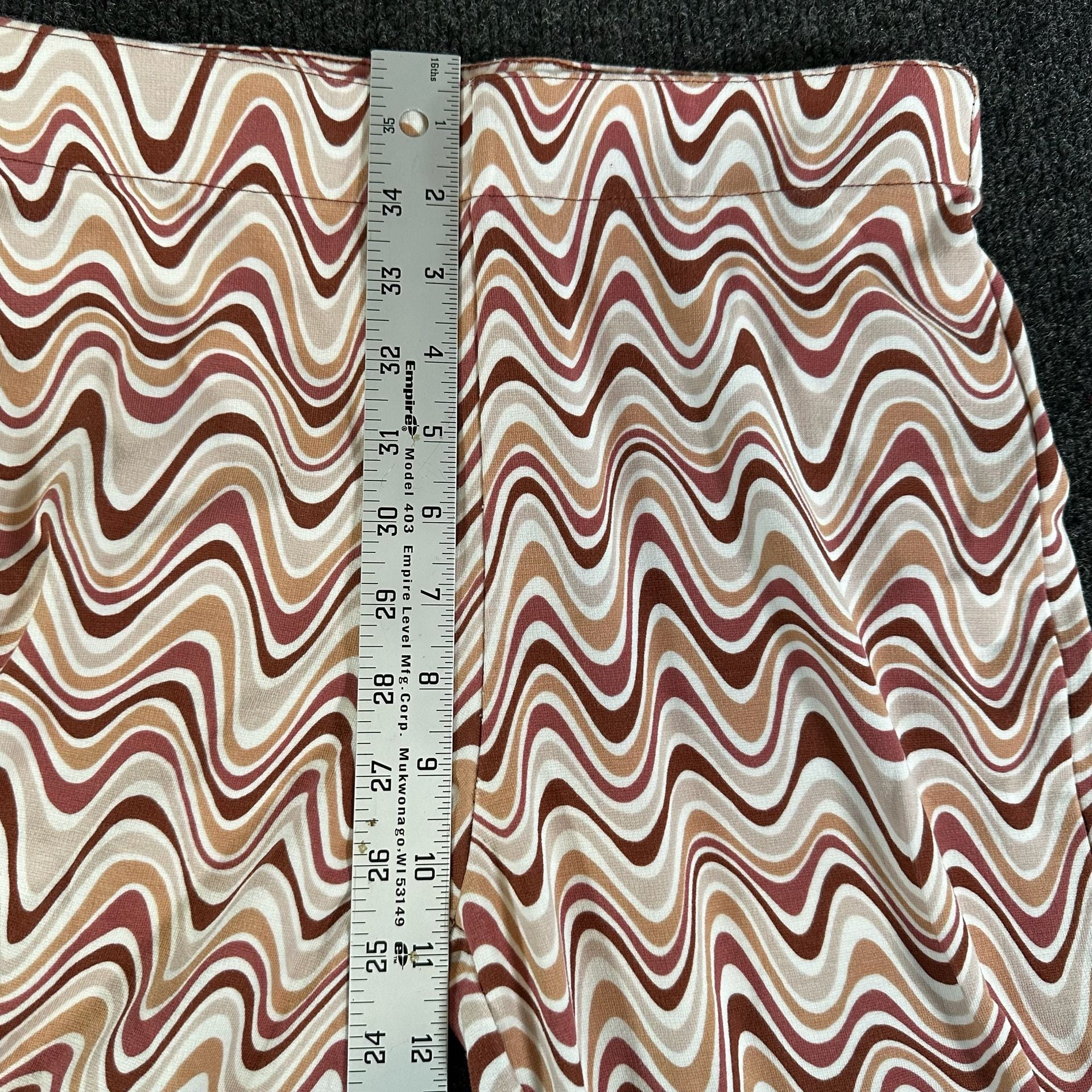 Wavy Retro Print Flare Pants Brown Cream Pink Size S 9