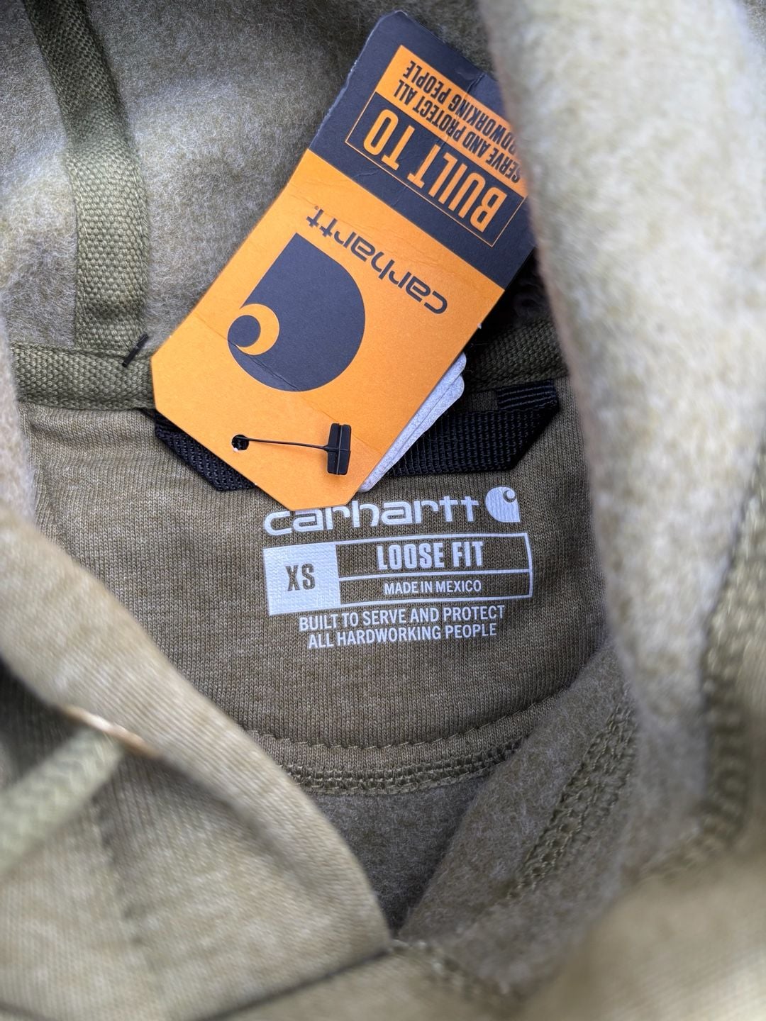 NWT Carhartt K288 Hoodie Size XS Olive Green Loose Fit Logo Sleeve 7