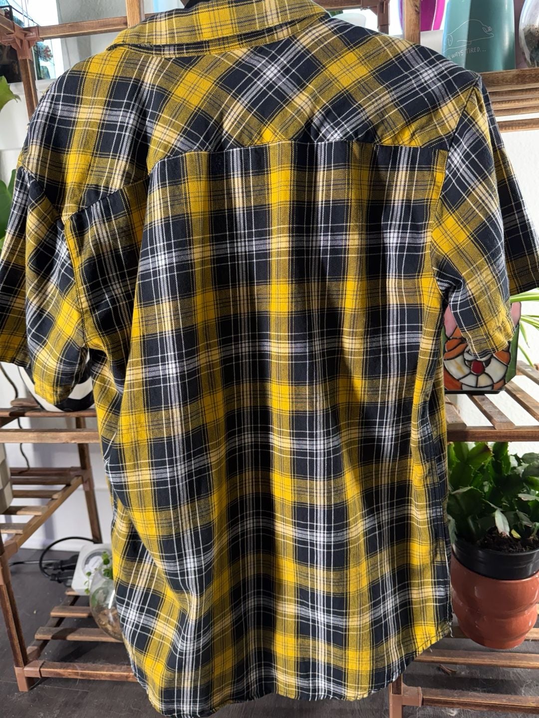 Harley-Davidson Backing It Plaid Shirt Size M Yellow Black Short Sleeve 3