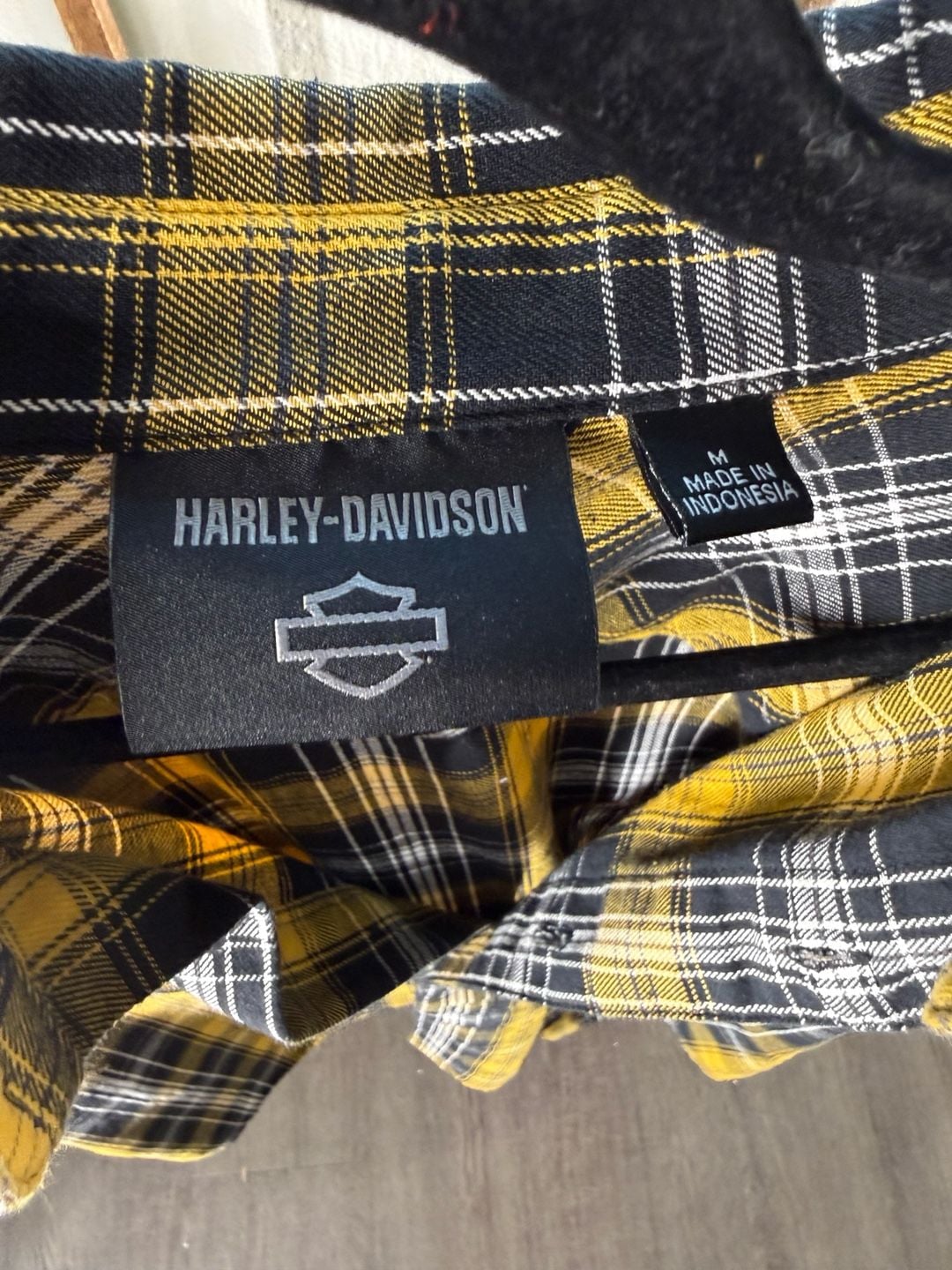 Harley-Davidson Backing It Plaid Shirt Size M Yellow Black Short Sleeve 4