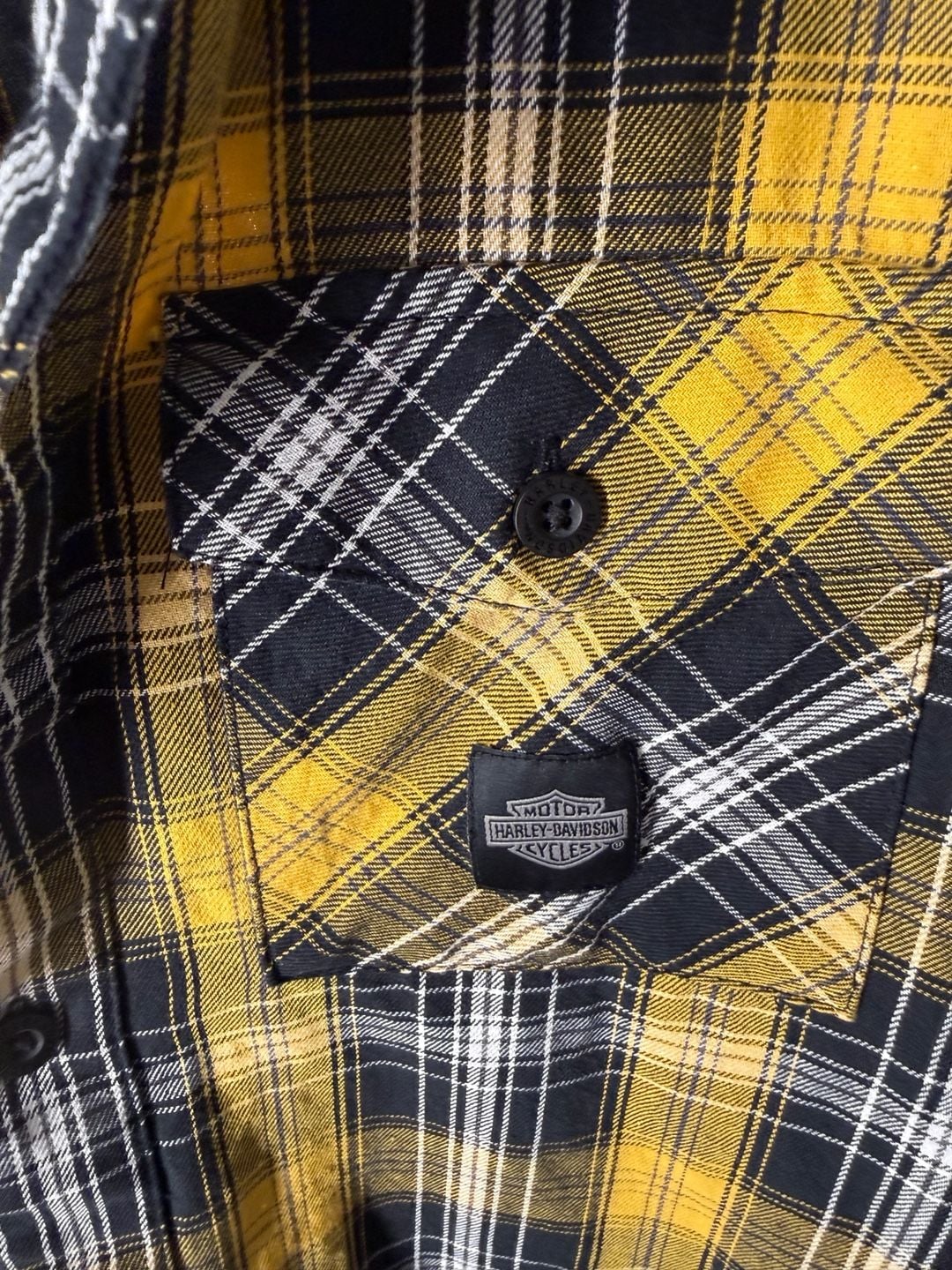 Harley-Davidson Backing It Plaid Shirt Size M Yellow Black Short Sleeve 5