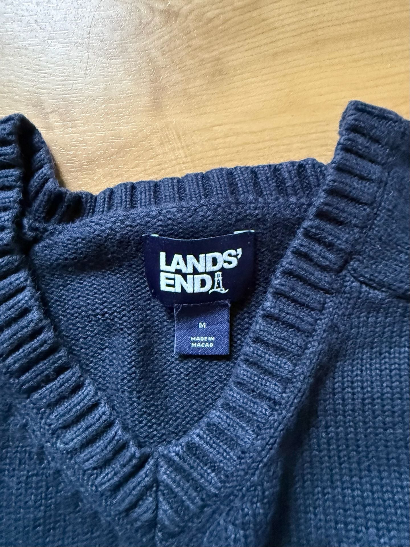 Lands End V-Neck Sweater Size M Navy Blue Caravel Academy Embroidered 2