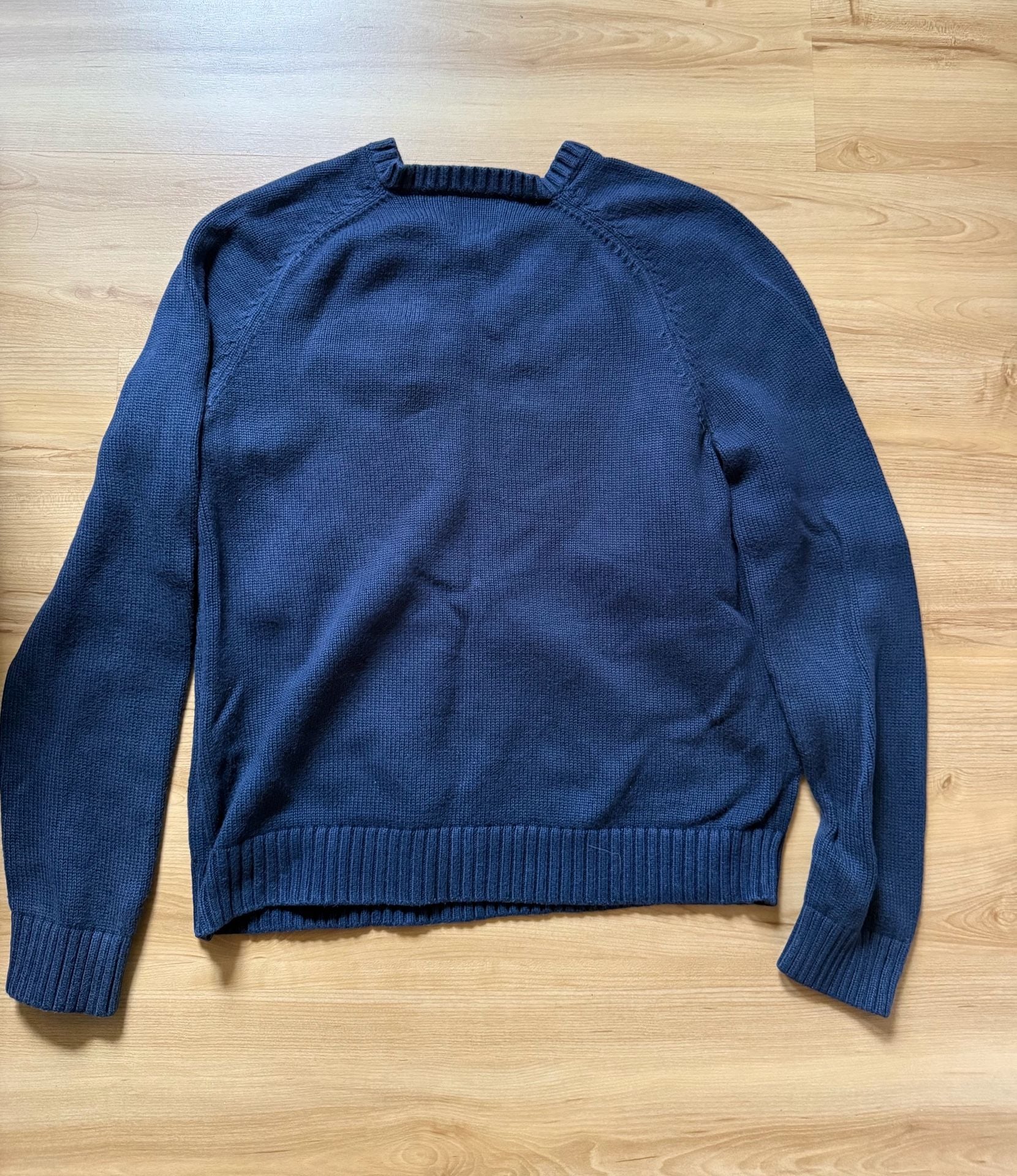 Lands End V-Neck Sweater Size M Navy Blue Caravel Academy Embroidered 4
