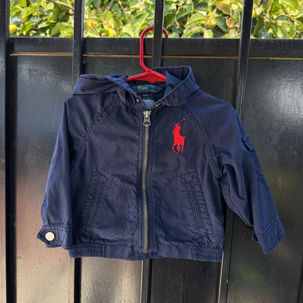 Polo Ralph Lauren Zip Hooded Jacket Size 18M Navy Blue Red Pony