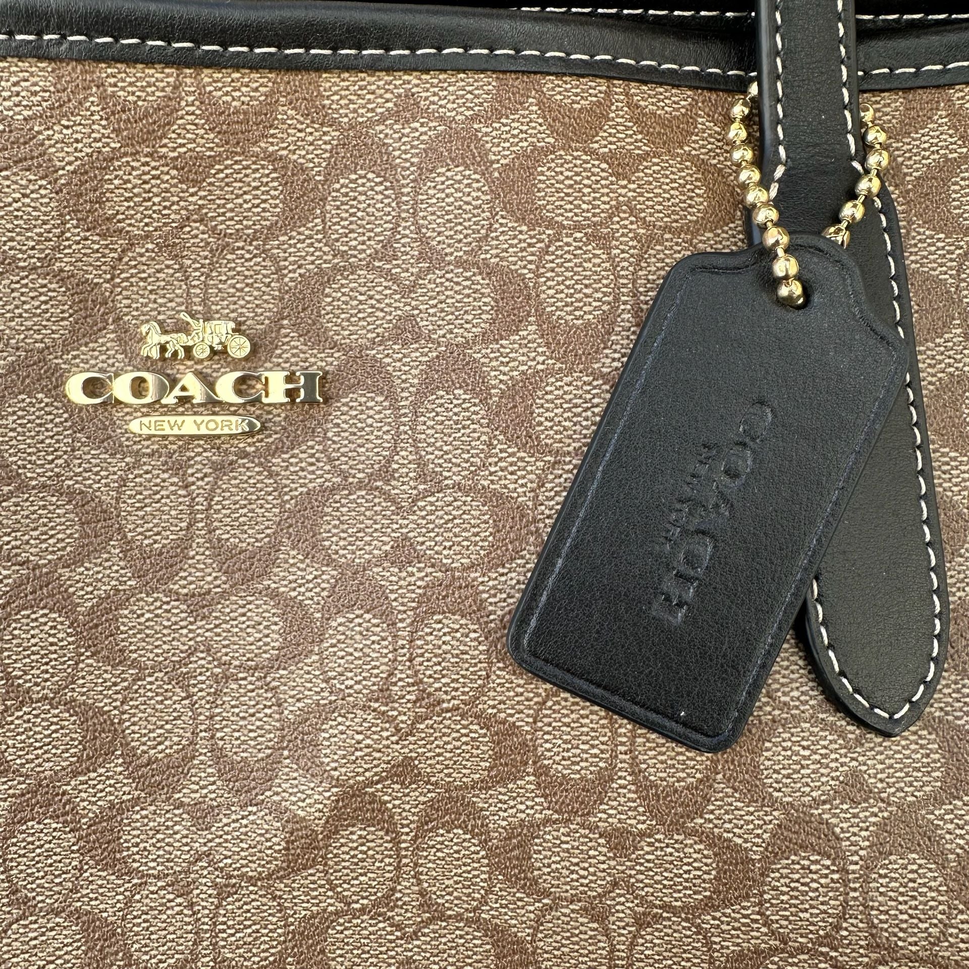 NWOT Coach Signature City Tote Khaki/Black 5