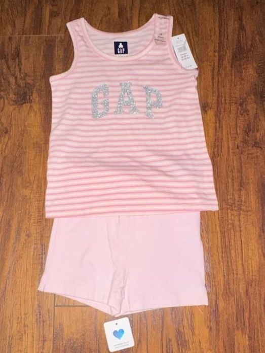 Gap Playtime Favorites Tank Top And Shorts Set Size 3 Years Pink Stripes - Girl’s 1