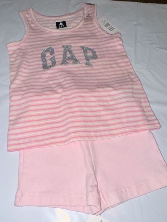 Gap Playtime Favorites Tank Top And Shorts Set Size 3 Years Pink Stripes - Girl’s 2