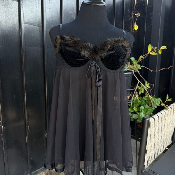 Vintage Victoria's Secret Babydoll Slip Dress Size 34B Black