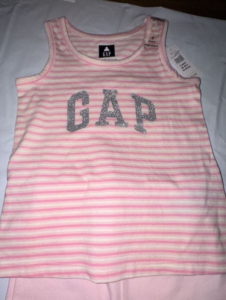 Gap Playtime Favorites Tank Top And Shorts Set Size 3 Years Pink Stripes - Girl’s 3