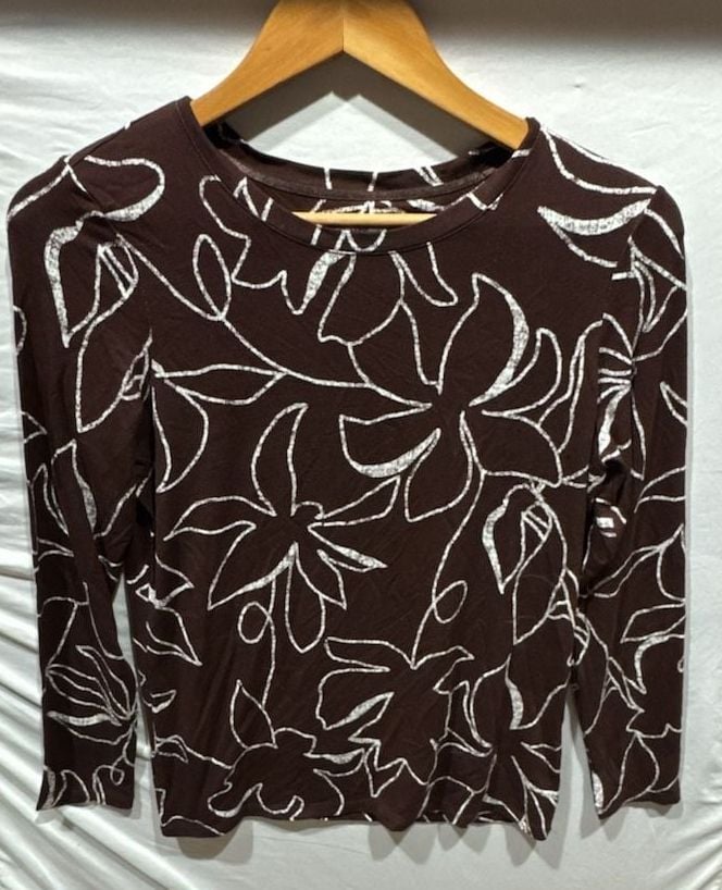 Chico's Brown Floral Print Long Sleeve Top Size 0
O884 2