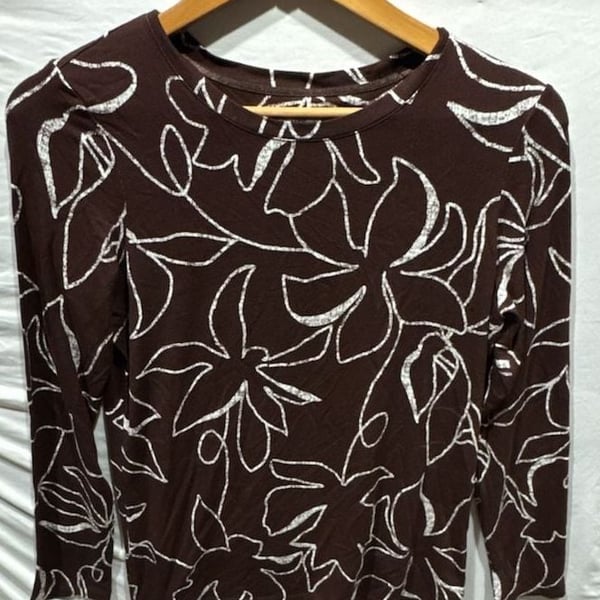 Chico's Brown Floral Print Long Sleeve Top Size 0
O884