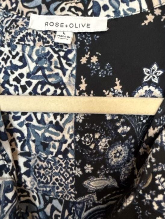 Bohemian Pattern Play Button Down Shirt Size L Blue Black Paisley 4