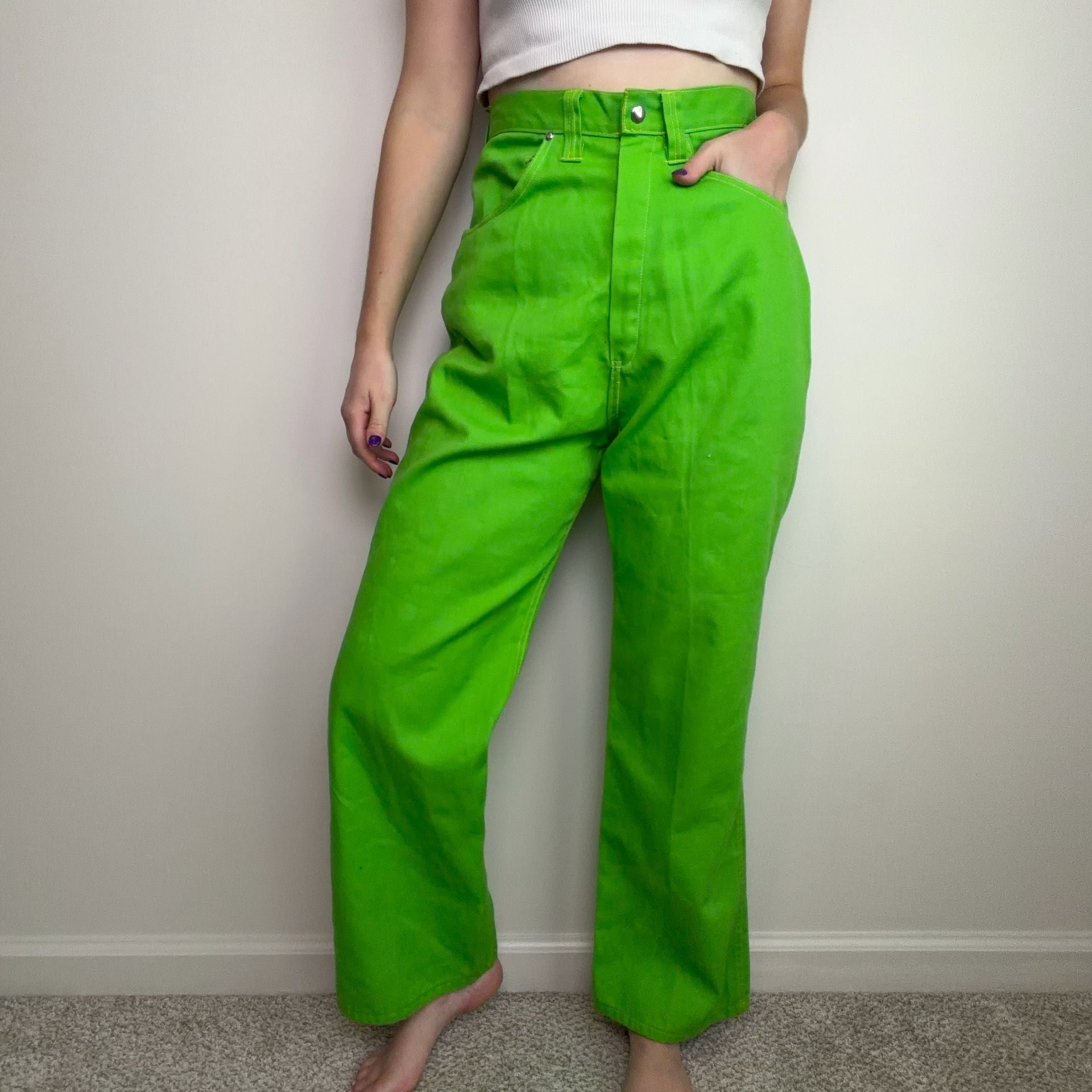 Vintage 70s Lime/Space Green Flare Jeans 2