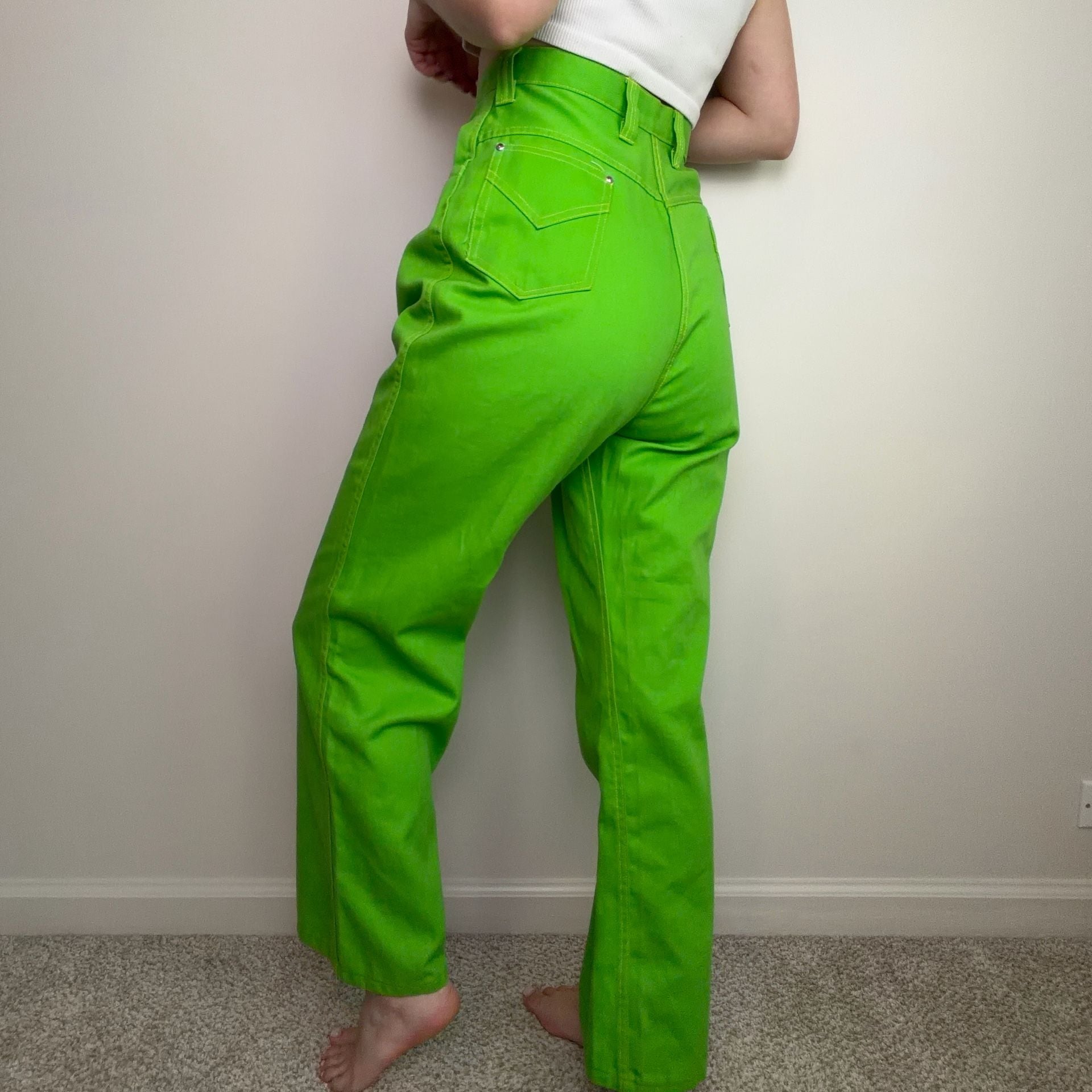 Vintage 70s Lime/Space Green Flare Jeans 3