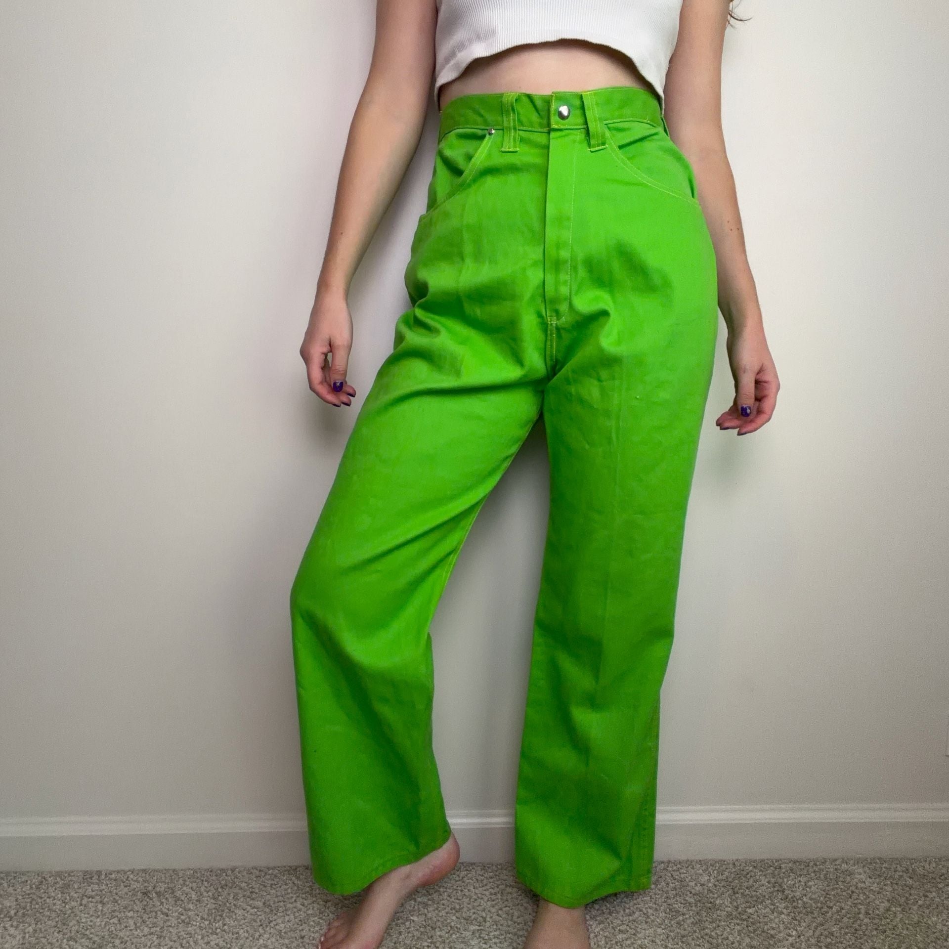 Vintage 70s Lime/Space Green Flare Jeans 4