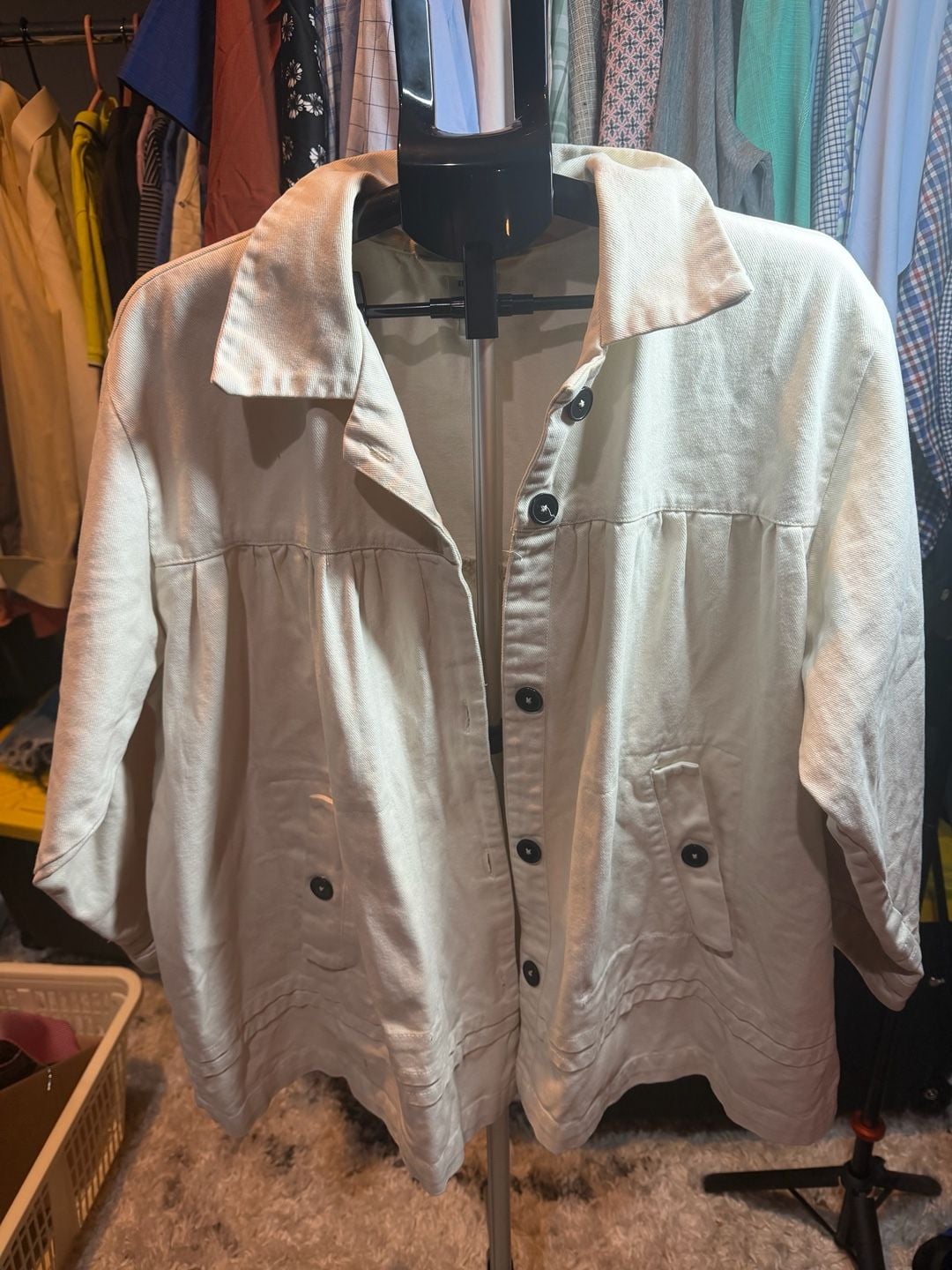 Maeve Babydoll Jacket Size XL White Cotton Swing Button Down Shacket 3
