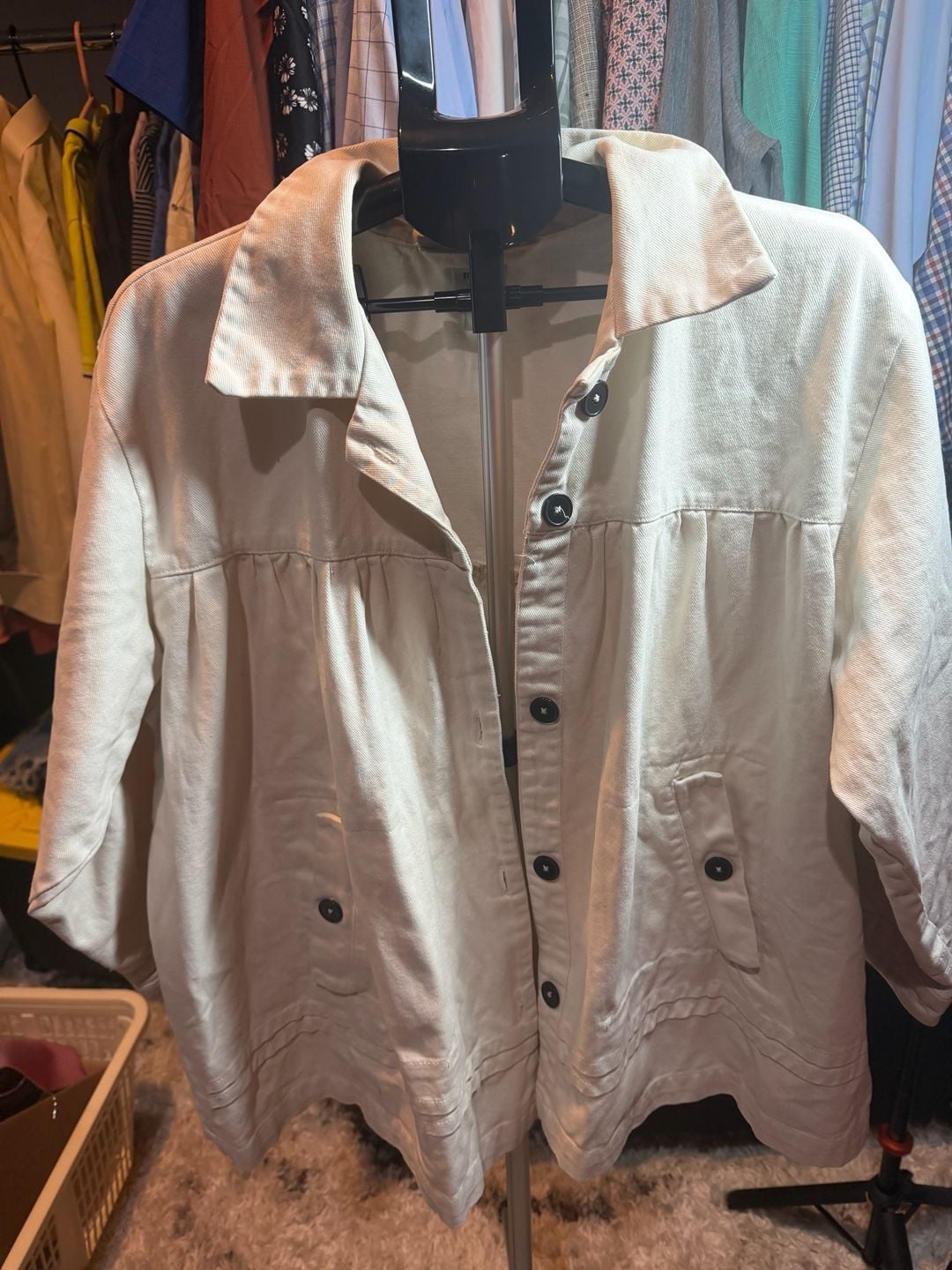 Maeve Babydoll Jacket Size XL White Cotton Swing Button Down Shacket 4