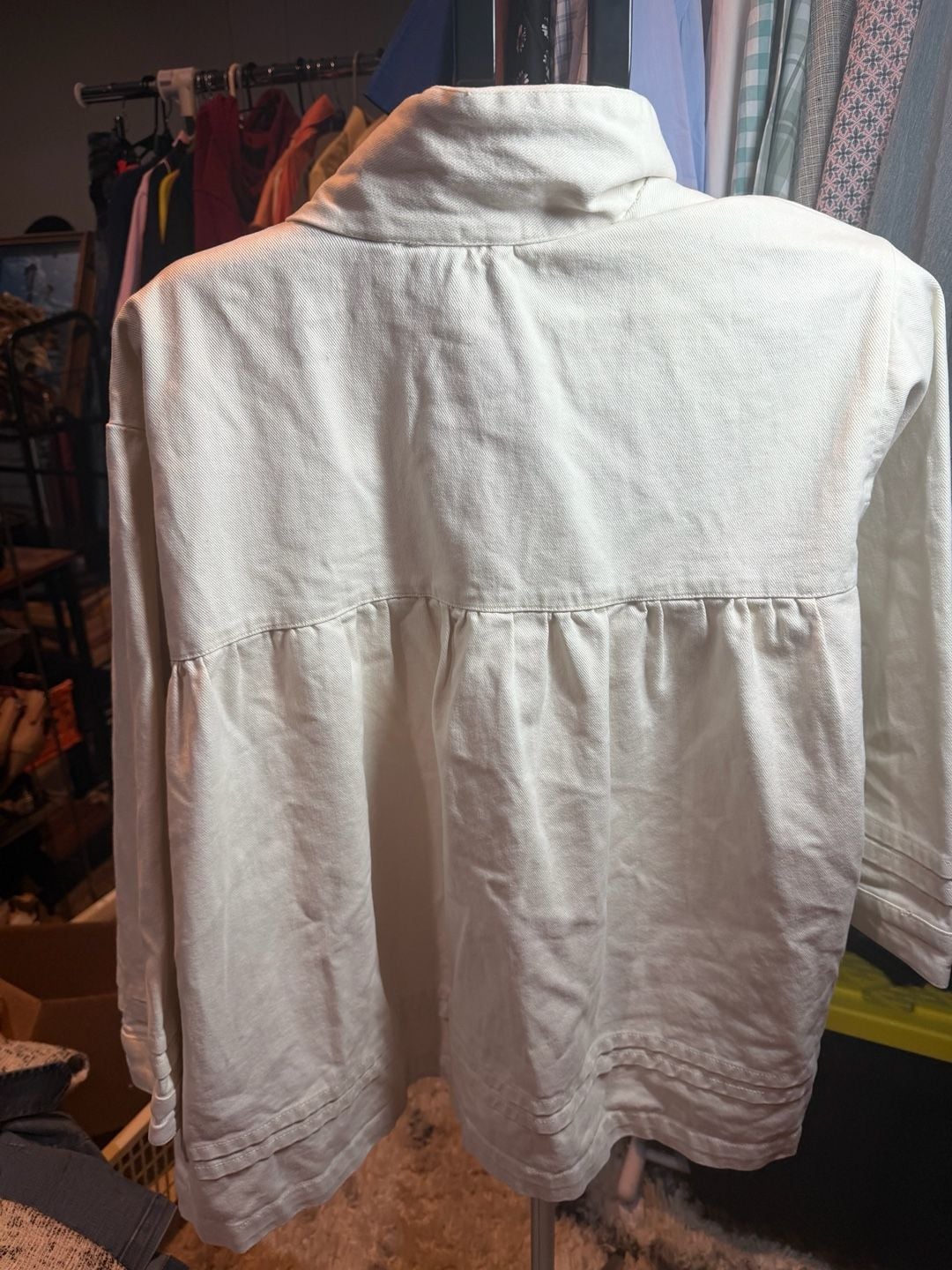 Maeve Babydoll Jacket Size XL White Cotton Swing Button Down Shacket 6