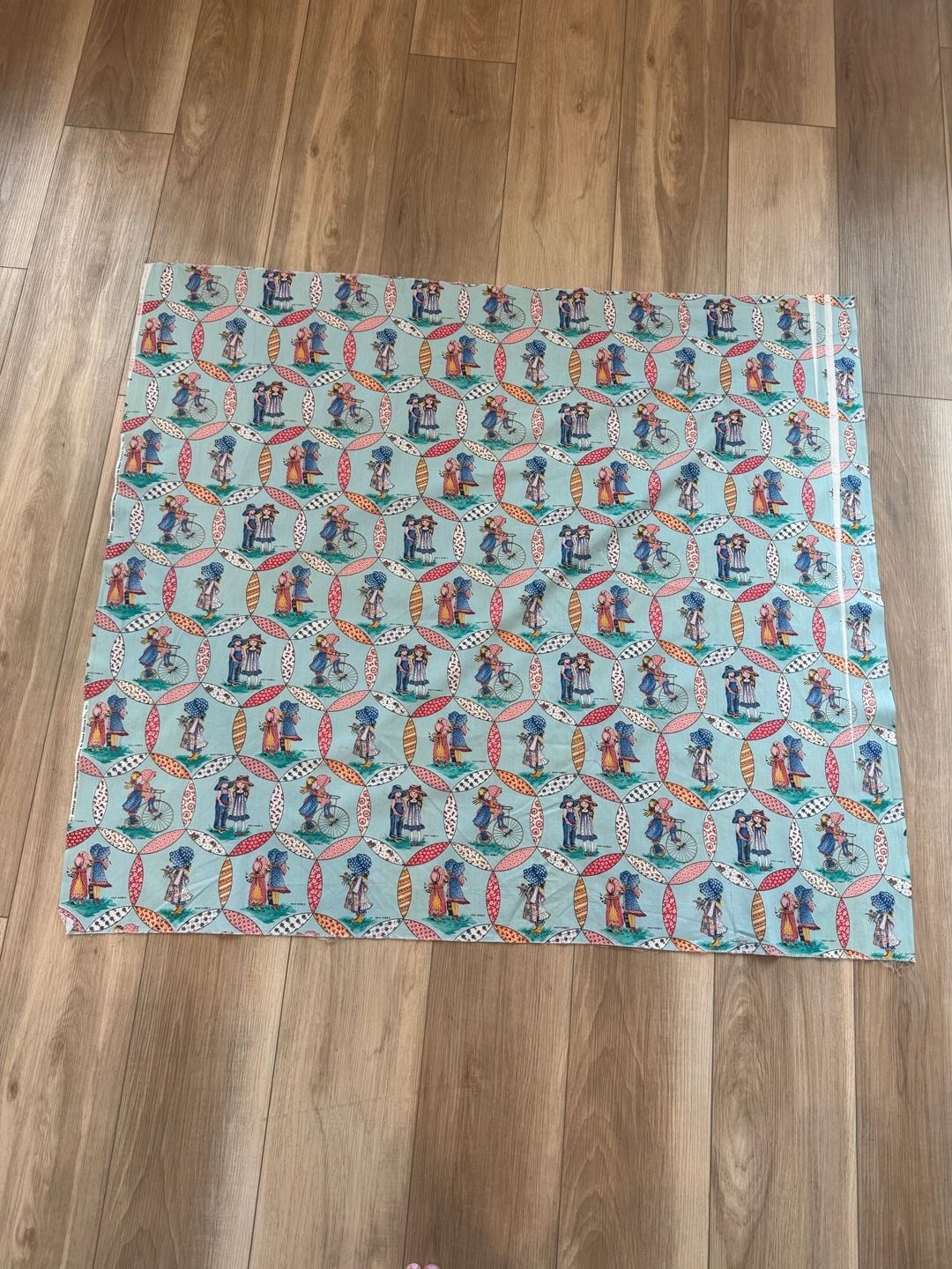 Holly Hobbie Vintage Fabric Blue Medallion Cotton Quilting - 39 W X 40 L 2