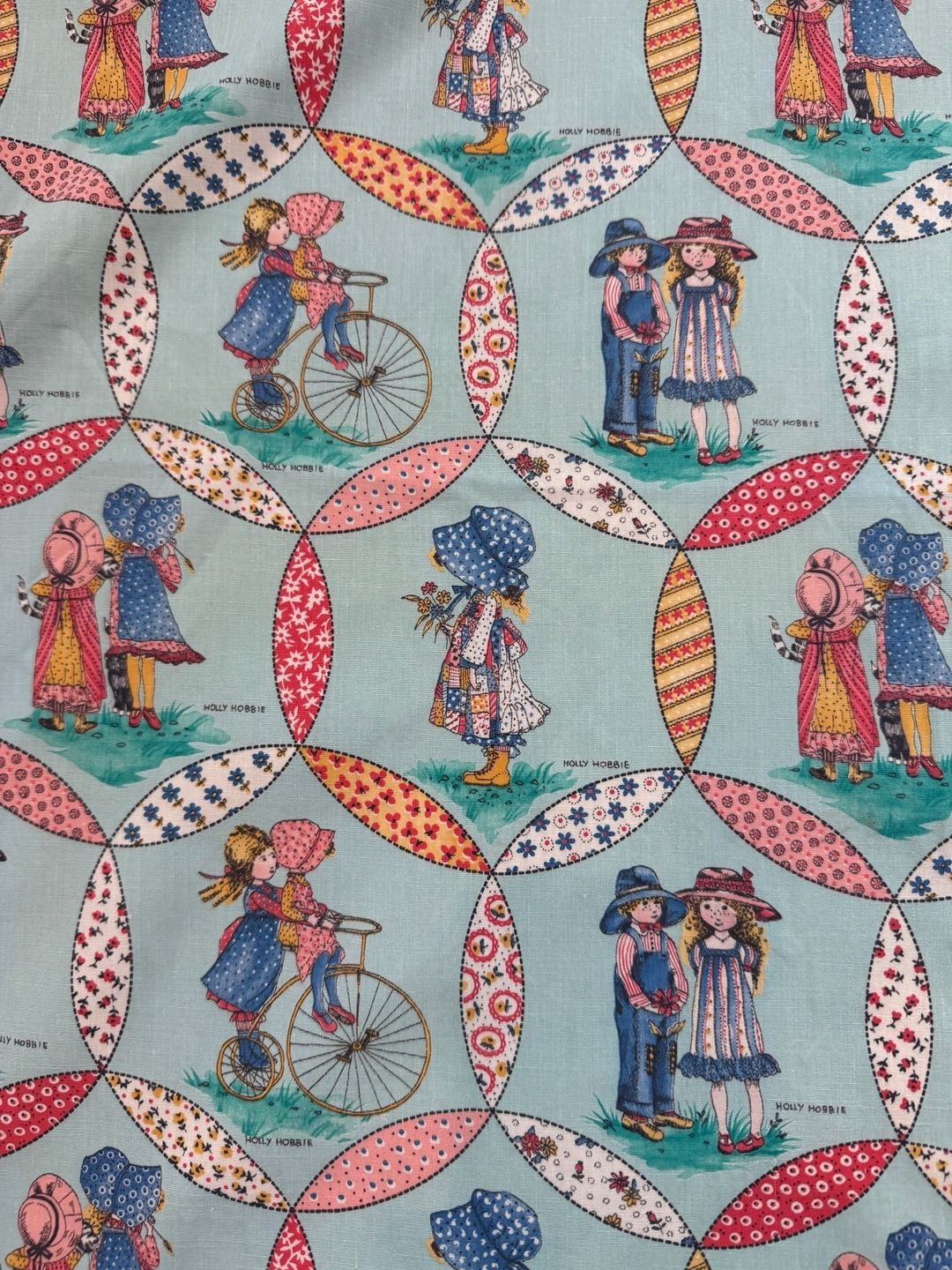 Holly Hobbie Vintage Fabric Blue Medallion Cotton Quilting - 39 W X 40 L 1