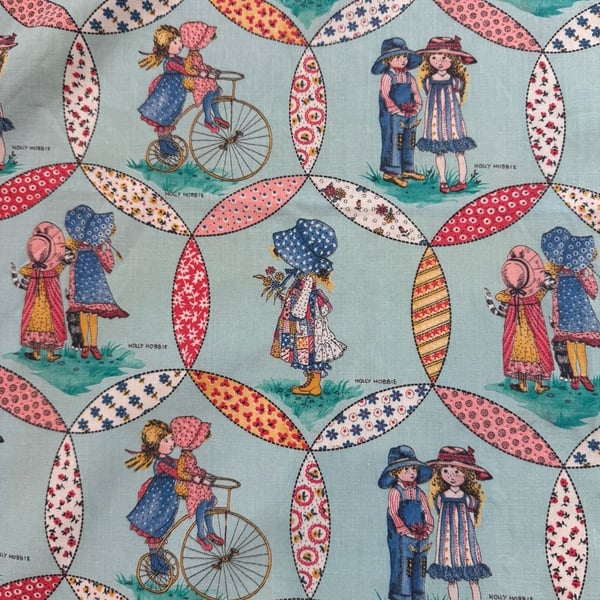Holly Hobbie Vintage Fabric Blue Medallion Cotton Quilting  - 39  W X 40 L