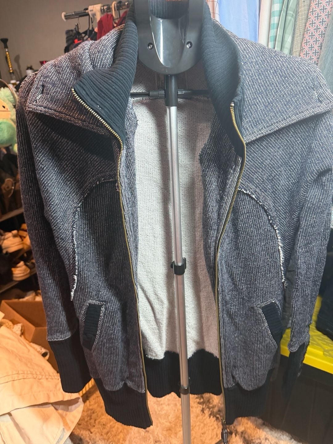 Free People Full Zip Jacket Size M/M Black Gray Tweed 3
