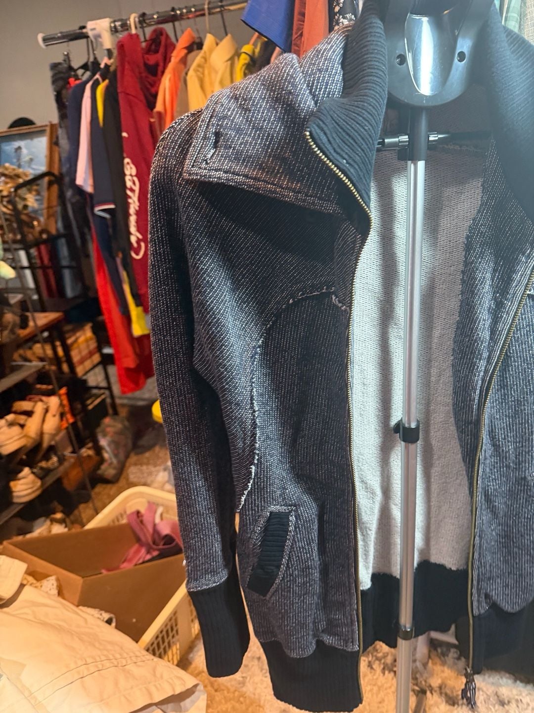 Free People Full Zip Jacket Size M/M Black Gray Tweed 4