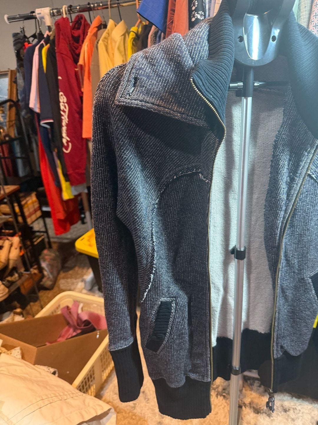 Free People Full Zip Jacket Size M/M Black Gray Tweed 5