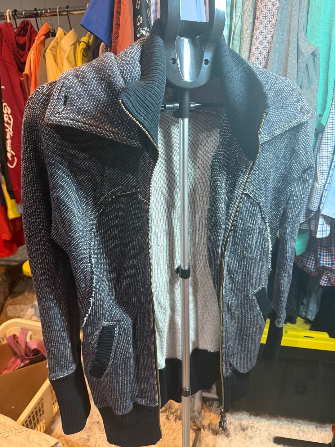 Free People Full Zip Jacket Size M/M Black Gray Tweed 6