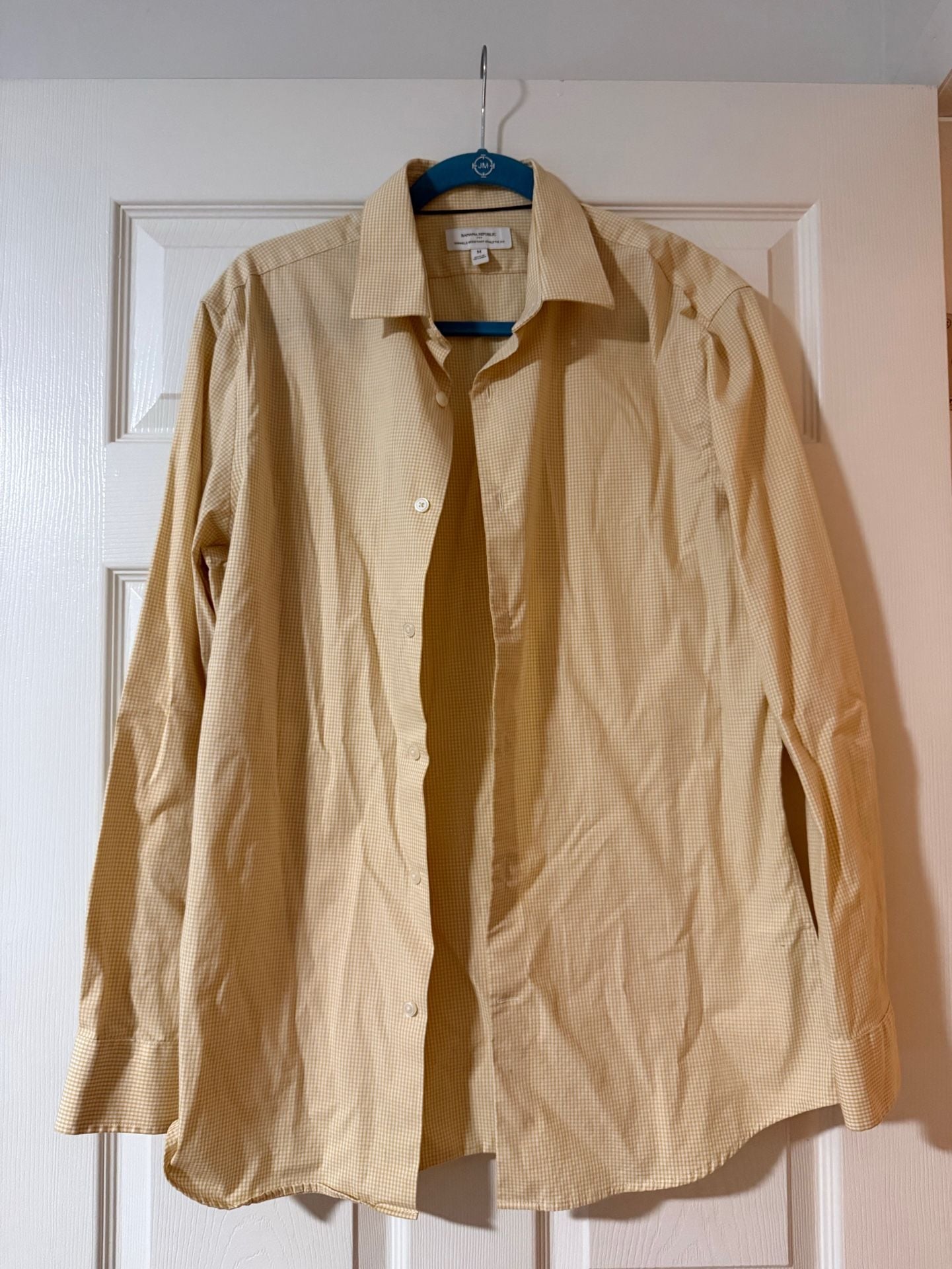 Banana Republic Wrinkle Resistant Athletic Fit Shirt Size M Yellow Gingham 2