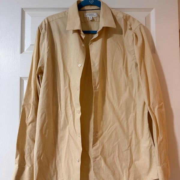 Banana Republic Wrinkle Resistant Athletic Fit Shirt Size M Yellow Gingham