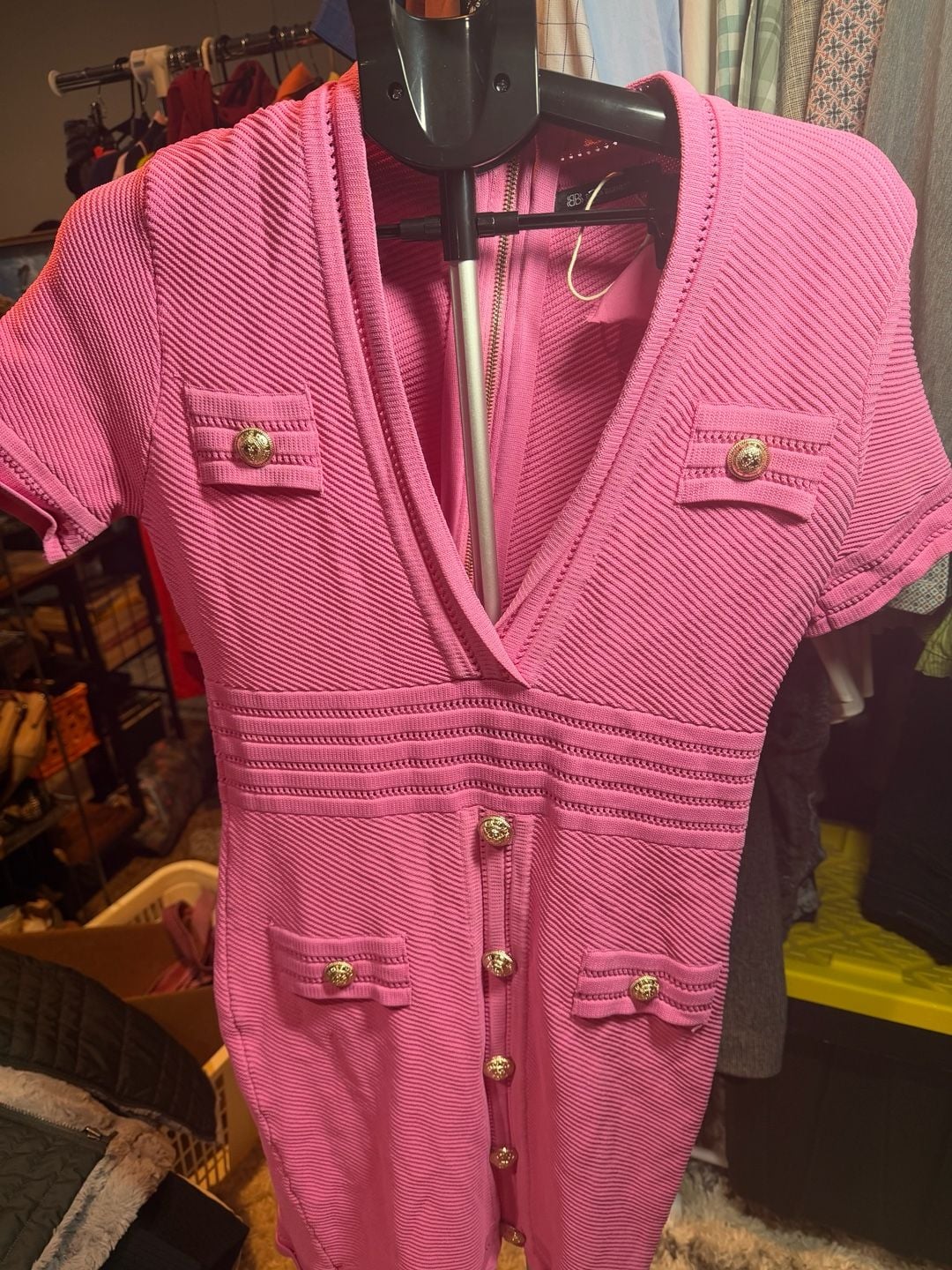 Bella Barnett Dress Size L Pink Knitted Short Sleeve Mini 1
