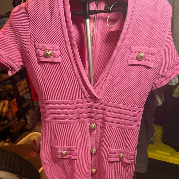 Bella Barnett Dress Size L Pink Knitted Short Sleeve Mini